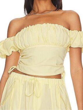 LPA Off‑Shoulder Crop Top in Butter Yellow
